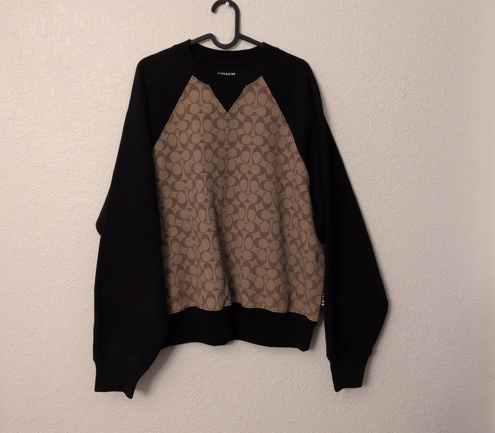 Coach Black and Brown Crewneck Sweater with Textured Design